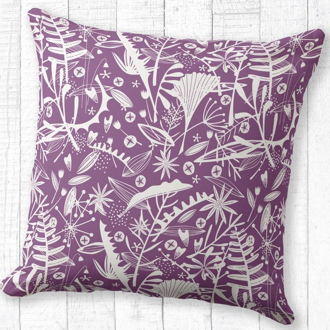 Botanisch Lila Kissen (Botanical silhouette pattern purple throw pillow)