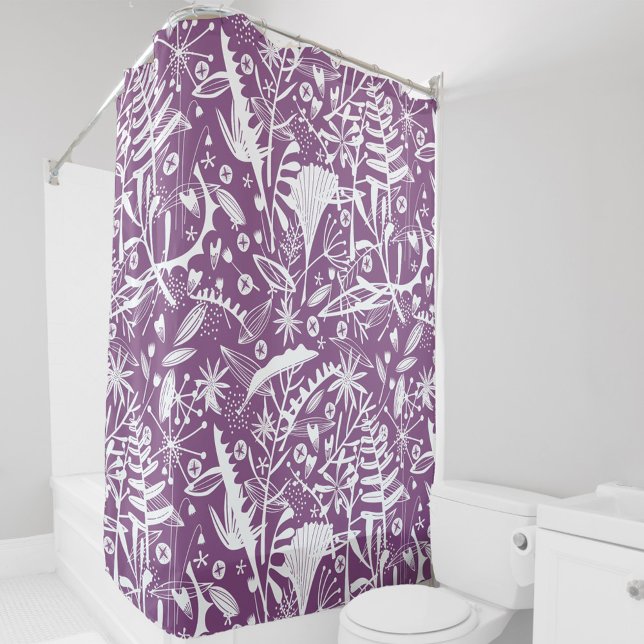 Botanisch Lila und Weiß Duschvorhang (Purple and white botanical pattern shower curtain)