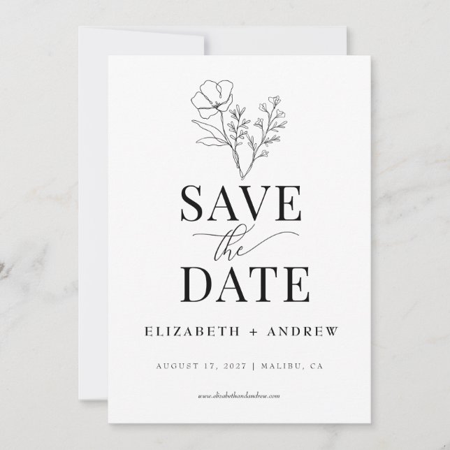 Botanisch-minimales Elegant | Hochzeit von Wildblu Save The Date (Vorderseite)