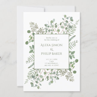 Botanisch mit grünen Zweigen Hochzeit Einladung