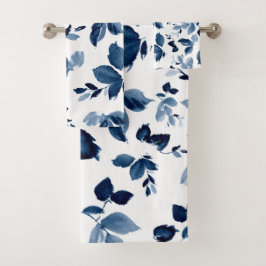 Botanisch moderne Marine und Weißes Wasser Badhandtuch Set