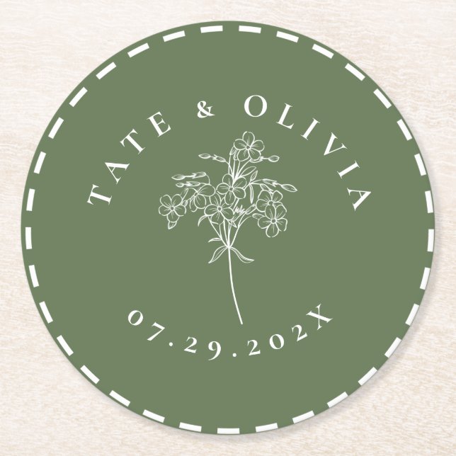 Botanisch moderne Minimalistische Stechkante Runder Pappuntersetzer (Vorderseite)