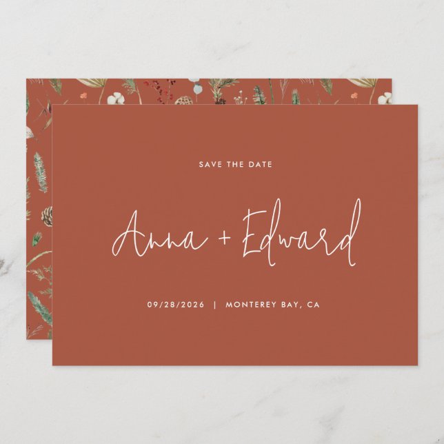 Botanisch-moderne Terrakotta auf Hochzeiten Save The Date (Vorne/Hinten)