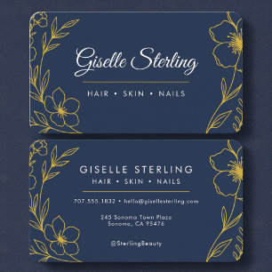 Botanisch Navy Blau Gold Blumenmuster Visitenkarte