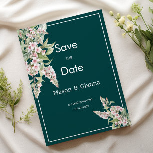 Botanisch pinkfarbene grüne Blüte Save the Date Einladung