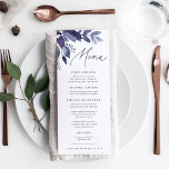 Botanisch reichhaltiges Foliage Menükarte<br><div class="desc">Unsere schicke botanische Hochzeitskarte oder das besondere Veranstaltungsmenü bietet Ihnen Vorspeisen,  Vorspeisen und Desserts mit einem Spray aus violettem lila Wasserfarbenfolien und blauen Eukalyptus-Blätter. "Menü" erscheint oben in eleganter Kalligraphie-Schrift. Koordiniert mit unserer reichhaltigen Foliage Violet Botanical Event Kollektion.</div>