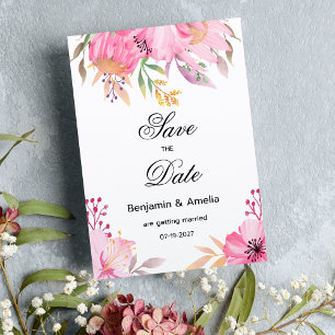 Botanisch-rosa Aquarellfarben-Blume Save the Date Einladung