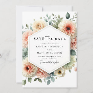 Botanisch-rosa-Blumenhochzeit außerhalb des Fotos Save The Date