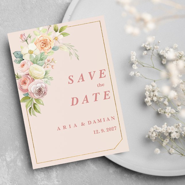 Botanisch-rosa Blütenfarbe Save the Date Einladung (Watercolor botanical pink floral Save the Date)