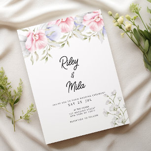 Botanisch-rosa-grüne lila-Blume Hochzeit Einladung