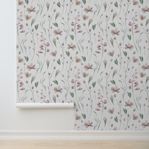 Botanisch-rosa Grüne Pastete mit Wasserfarbe Tapete