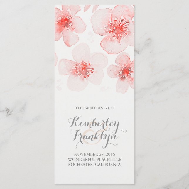 Botanisch-rosa Hochzeitsprogramme für die Blume Wa Programm (Vorderseite)