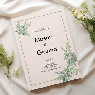 Botanisch rosa Minze Elfenbein Blumen Hochzeit Einladung