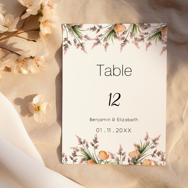 Botanisch-rosa-orangefarbene Blume Tischnummern (Botanical pink orange summer flowers Table Numbers)