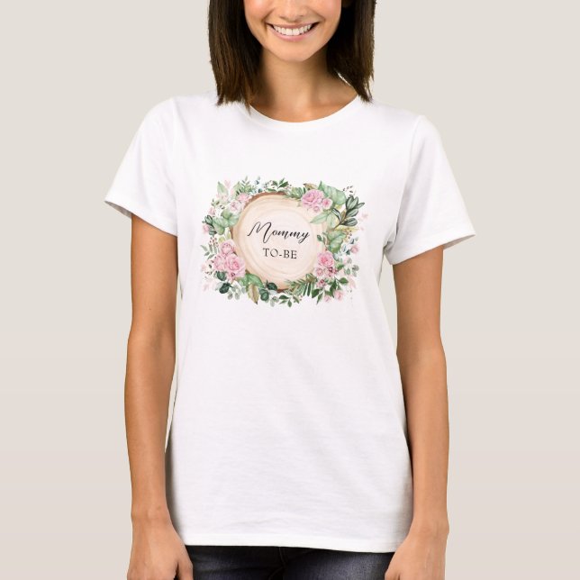 Botanisch rosa Rosen Mommy zur Kinderdusche T-Shirt (Vorderseite)