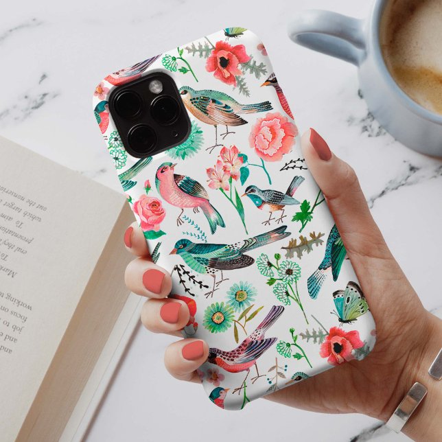 Botanisch rosa und grüne Blume Vogelmuster Case-Mate iPhone Hülle (Von Creator hochgeladen)