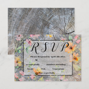 Botanisch-rosa Wildblumen aus Barnholz RSVP Karte