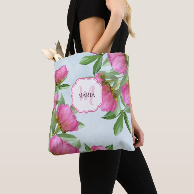 Botanisch-rosafarbene Peonies Chic Girly Monogram  (Von Nahem)