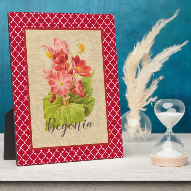 Botanisch-rotes Begonia und Quatrefoil Fotoplatte (Seite)