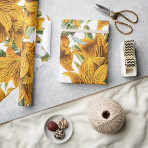 Botanisch-rustikal-orange-grüne Lilie trendy flora Geschenkpapier