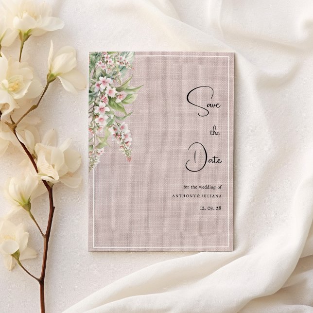 Botanisch rustikal rosa Minze, blumenreich Save th Einladung (Botanical rustic pink mint floral Save the Date)