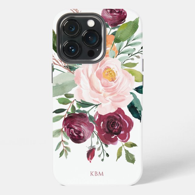 Botanisch-rustikale Wasserfarbe mit Monogramm iPhone Hülle (Hinten)