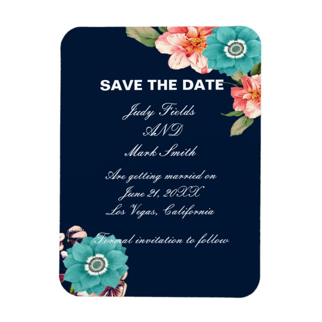 Botanisch Save the Date blau und rosa floralblau Magnet (Vertikal)