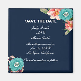 Botanisch Save the Date blau und rosa floralblau Magnet