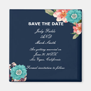 Botanisch Save the Date blau und rosa floralblau Magnet