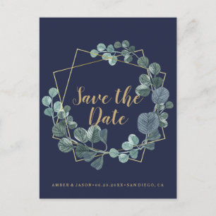 Botanisch Save the Date Navy- und Goldterrarium Postkarte