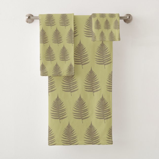 Botanisch schöne Farnblätter auf hellbeige Badhandtuch Set (Insitu)
