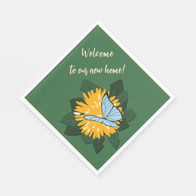 Botanisch stilisierter Löwenzahn Schmetterling Gel Serviette (Ecke)