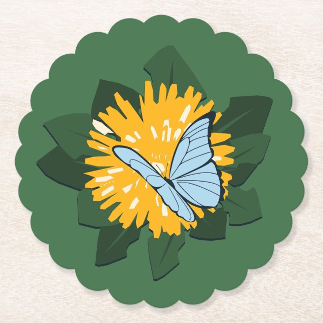 Botanisch stilisierter Löwenzahn Schmetterling Gel Untersetzer (Vorderseite)