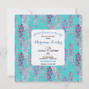 Botanisch stilvolle aqua blaue Babyparty-Einladung