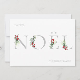 Botanisch verzierte NOEL-Flachweihnachtskarte Feiertagskarte