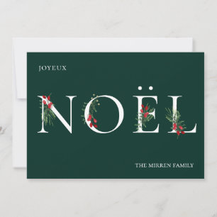 Botanisch verzierte NOEL-Flachweihnachtskarte Feiertagskarte