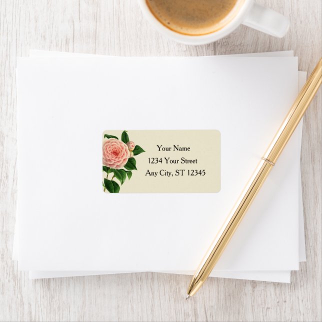 Botanisch-Vintage Kamellia Adressaufkleber (Insitu)