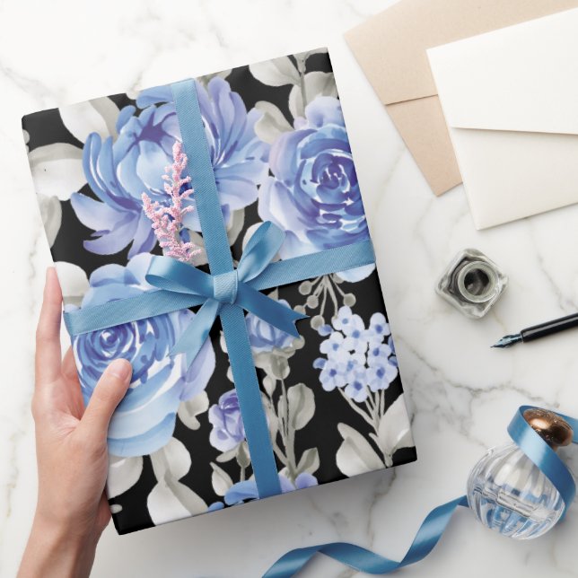 Botanisch zeichnend blaues Wasser Vintag einzigart Geschenkpapier (Schenken)