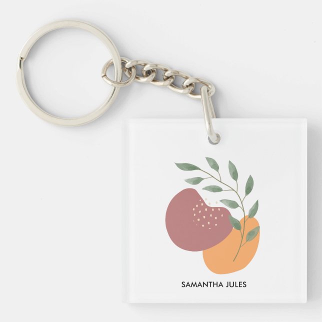 Botanische Abstrakte Terracotta auf dem Monte Boho Schlüsselanhänger (Vorderseite)