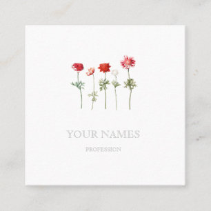BOTANISCHE "ANEMONEN" FLORALISCHE GESCHÄFTSKARTE QUADRATISCHE VISITENKARTE