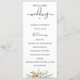 Botanische Aquarell-Blumen-Hochzeit Lilie Programm