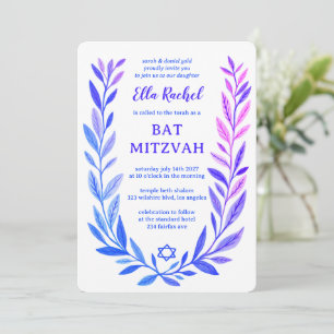 Botanische Aquarell-Davidstern Bar/Bat Mizwa Einladung