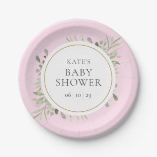 Botanische Aquarell-Grün-Babygirl-Party Pappteller