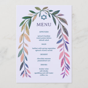 Botanische Aquarell-Jüdische Veranstaltung Bar Bat Menükarte