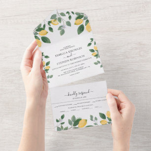 Botanische Aquarell-Limonen- & Grünzeug-Hochzeit All In One Einladung