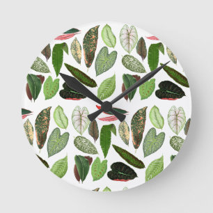 Botanische Aquarell-Vintage-Grünpflanzenblätter Runde Wanduhr