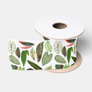 Botanische Aquarell-Vintage-Grünpflanzenblätter Satinband