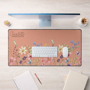 Botanische Aquarell-Wildblumen Pfirsich Schreibtischunterlage