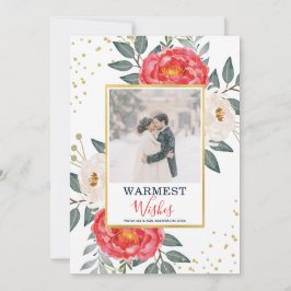 Botanische Aquarellblume / Rot, Weiß und Gold Feiertagskarte