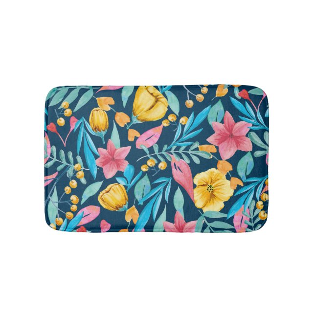 Botanische Aquarellfarbe: Blume, Blätter verzieren Badematte (Vorderseite)